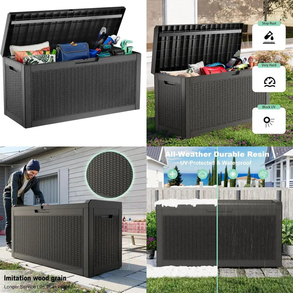 

60 Gallon Outdoor Deck Box with Lockable Lid for Patio Furniture, Garden Tools, Cushions, and Pool Accessories Storage in Black
