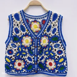 Peach Blossom Knitted Vest For Women Fashion Flower Embroidery Sweater Vest O Neck Pullover Knitwear Embroidered Vest Jacket