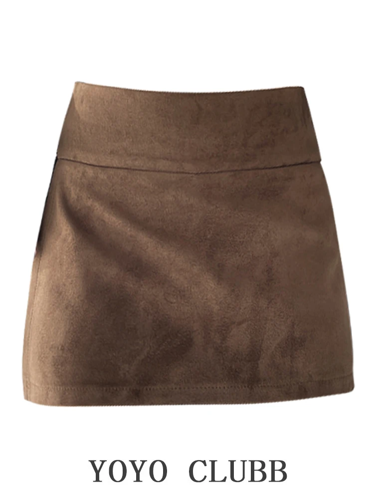 

YOYO CLUBB Retro Suede Skirt High Waist A-Line Split Slimming for Women Commute Korean Sle Winter plus Size