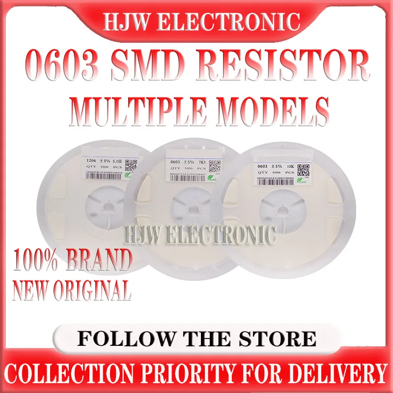 Résistance à puce 5000 SMD 1/8W 0 ohm ~ 10M ohm, 0603 pièces, 0 10R 100R 220R 330R 470R 1K 4.7K 10K 47K 100K 0 10 100 330 470 ohm