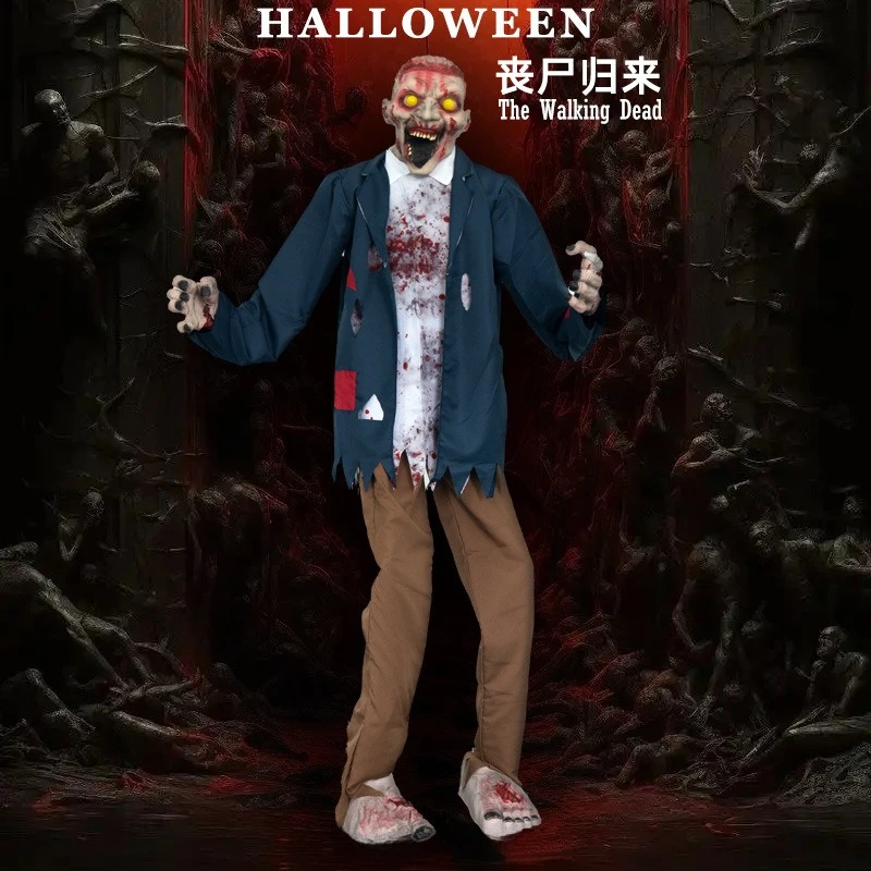 Halloween Electric Mechanical Zombie Return Ornament Haunted House Secret Room Sensor 2m Turn Forward and Pounce Decorative Prop