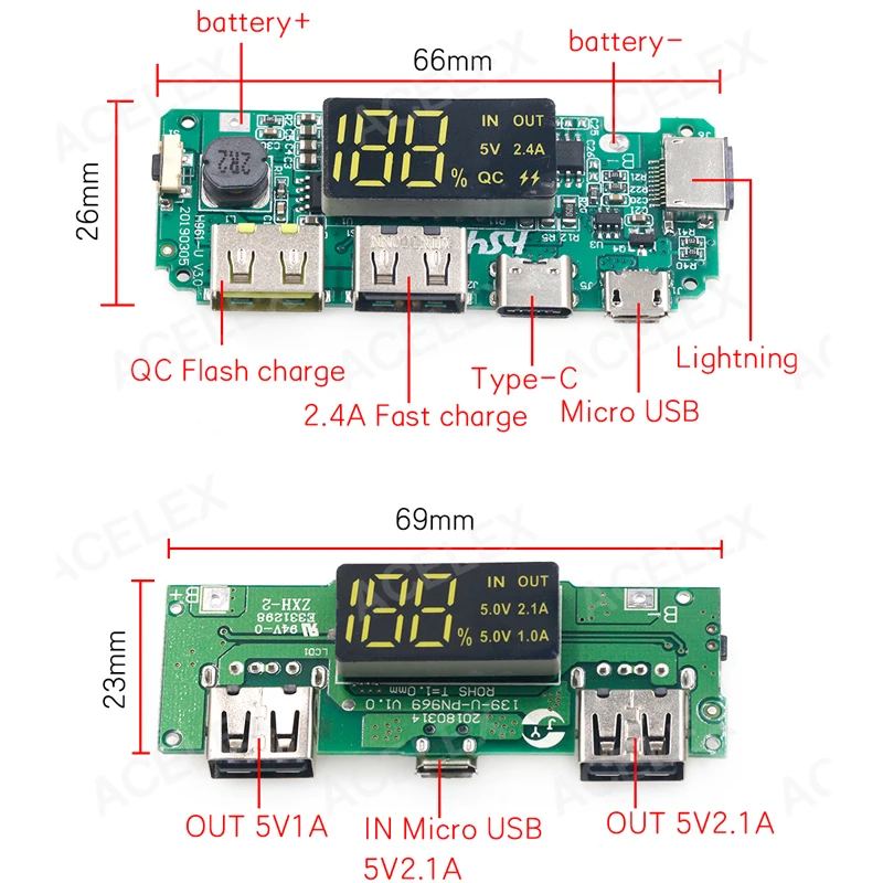 Scheda caricabatteria al litio LED Dual USB 5V 2.4A Micro/Type-C USB Mobile Power Bank 18650 Modulo di ricarica