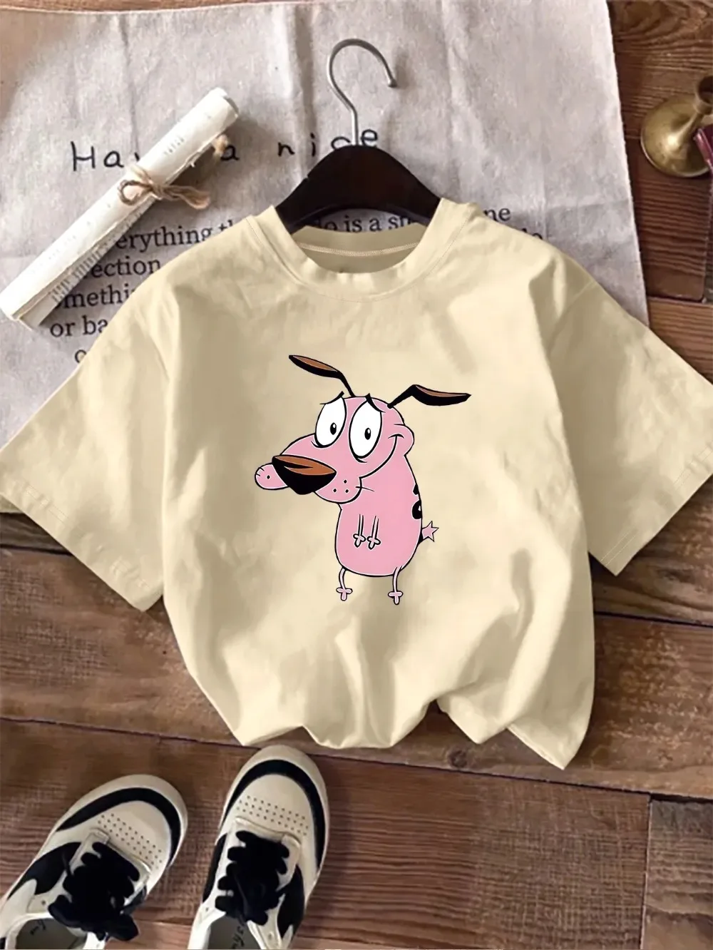 Damen-T-Shirt „Brave and Cowardly Dog“ mit kreativem Druckmuster, Sommer-Damen-T-Shirt mit Rundhalsausschnitt und kurzen Ärmeln, Freizeit-T-Shirt-Kleidung – Detail 12