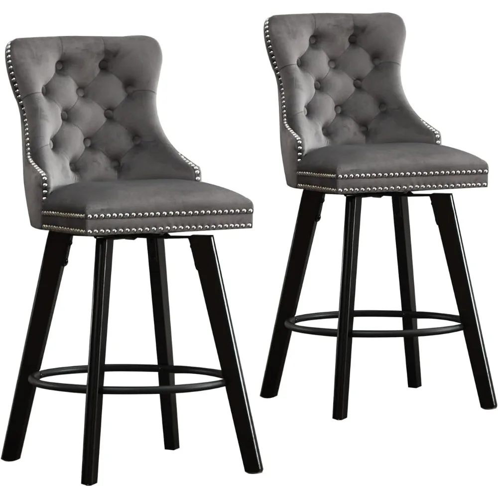 مجموعة مخملية دوارة حديثة من العصور الوسطى مكونة من 4 كراسي بار وظيفة دوارة 360 درجة مع مسند ظهر ومنصات للقدم مناسبة لقضبان المطبخ