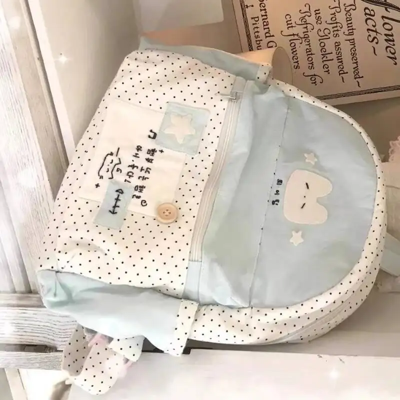 Japanese Ins All Match Cute Backpack Y2k Aesthetic Women Contrast Color Dot Schoolbags Sweet Girls Kawaii Backpacks For Students