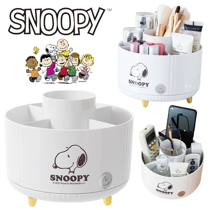 Snoopy Rotating Makeup Storage Box Creative Dust Proof Desktop Cosmetic Organizer Portable Large Capacity Lipstick Shadow Holder