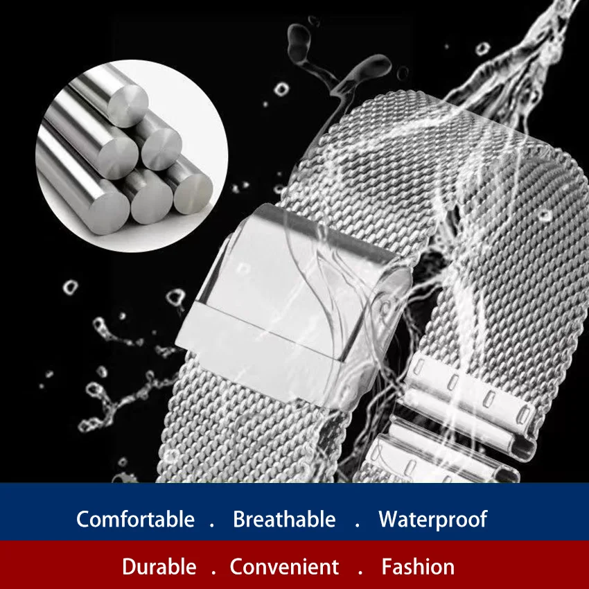 ミラノステンレススチールメッシュ時計バンド、8/10/12/13/14/15/16/17/18/19/20/21/22/24mm、クイックリリース時計ストラップ、メンズ、レディース用