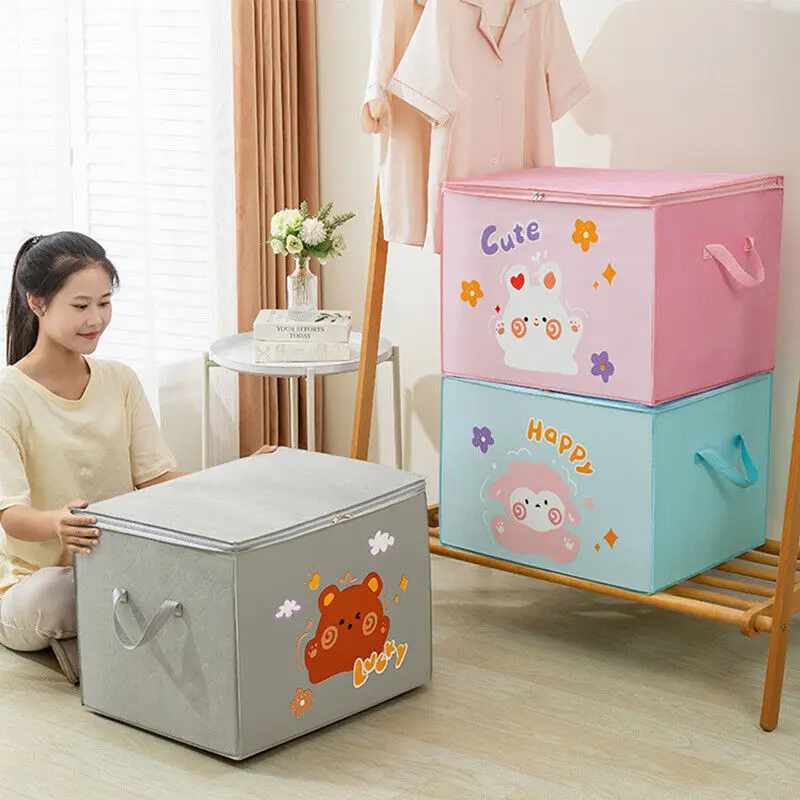 Clothes Quilts Storage Box Cube Foldable Storage Boxes Kids Toy Organizer Box Cartoon Animal Dustproof Travel Storage Bag Home