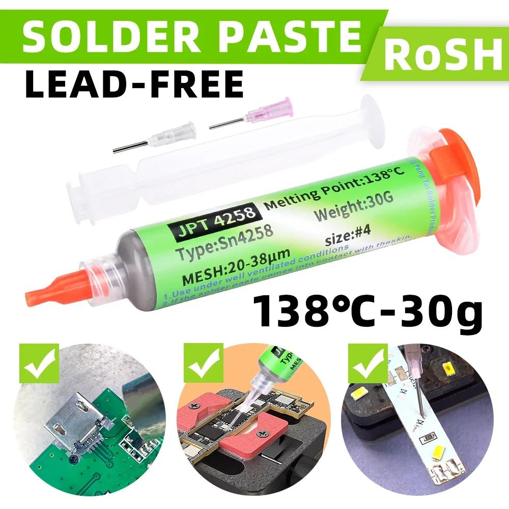 Sn42Bi58 SMD Welding Paste 138 ℃ Low Temperature Lead-free Syringe No Clean Solder Paste For Phone Component Repair image 4