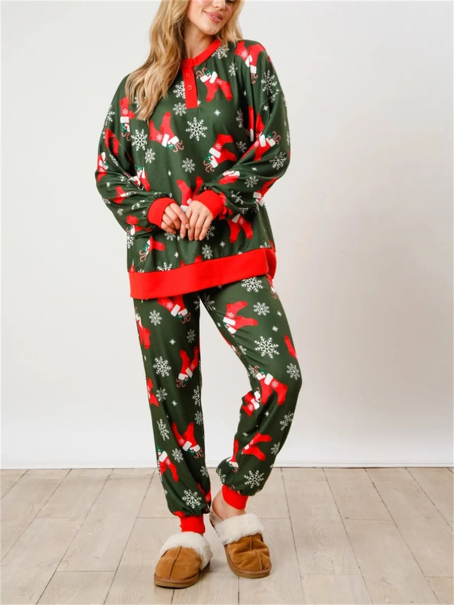 Women Candy Cane Christmas Pajamas Striped Lounge Set Xmas Pjs Set Tracksuit Holiday Print Jammies Sleepwear