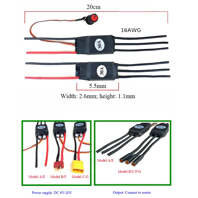 

ESC 30A Brushless DC 6V-20V Brushless Motor Driver DIY Modification Aircraft Fan Three-phase Brushless Motor Water Pump