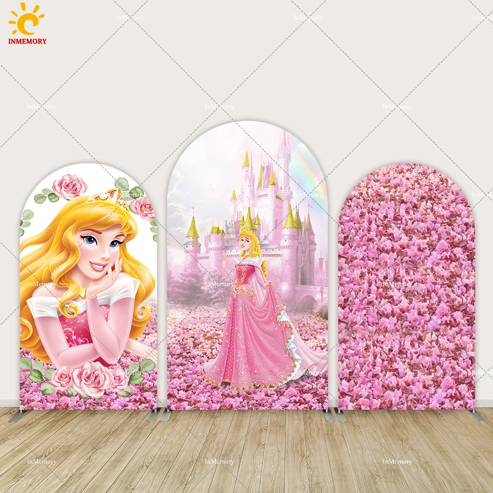 Disney Sleeping Beauty Girls Birthday Arch Cover Backdrop Flower Castle Princess Aurora Baby Shower Party Arched Wall Banner