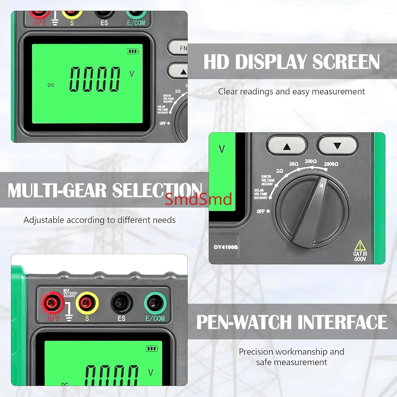 Digital Display Grounding Resistance Tester Multi-Gear Voltage Meter Megohmmeter for Photovoltaic Power Communication Railway