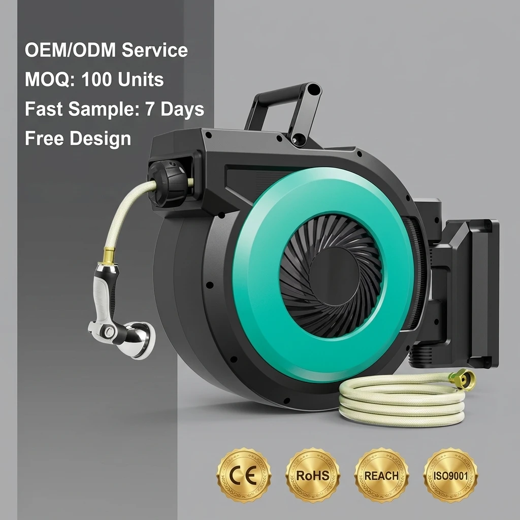 24bar Burst Pressure Retractable Wall Mounted Garden Hose Reel Plastic 30m Shower Hose Reel