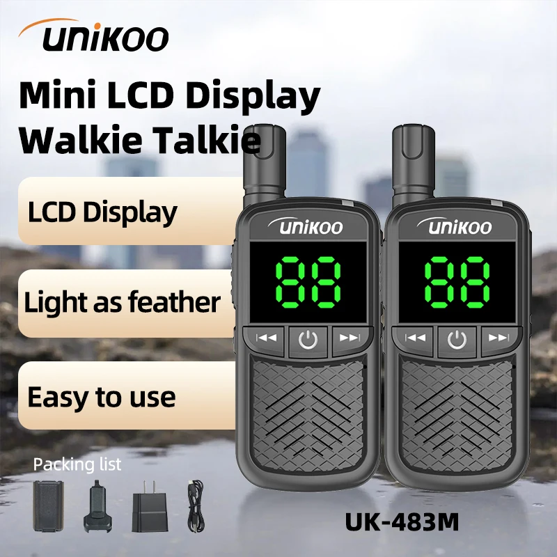 2 PCS UNIKOO UK483M Walkie Talkie LCD Display Mini Portable Handheld Two Way Radio Comunicador Long Range Kids Walkie Talkies