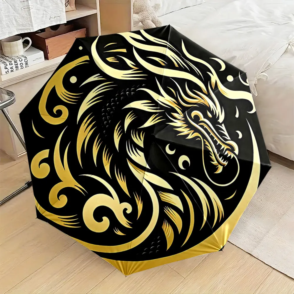 1PC Golden Dragon Design Umbrella Adds Elegance to Rainy Days Print 8 Iron Ribs Folding Umbrella Auto-Open Fashion Sunshade