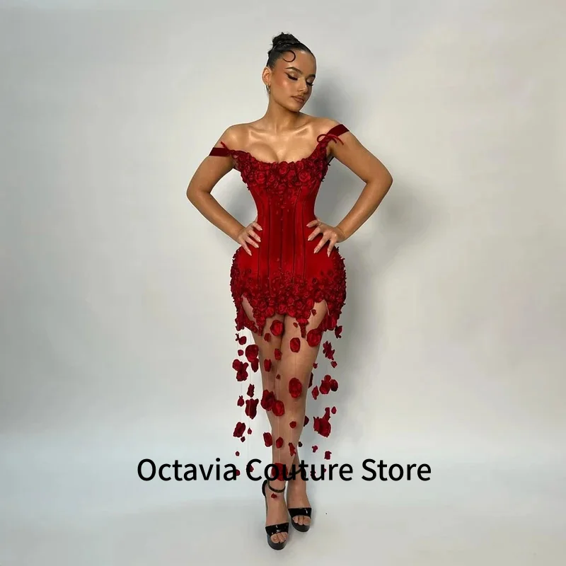 

Fashionable 3D Flowers Cocktail Dresses for Teen Off the Shoulder Corset Strapless Robes De Soiree Customized Plus Size