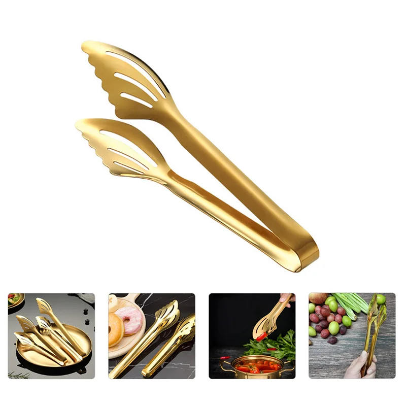 Stainless Steel Food Tongs Kitchen Utensils Buffet Cooking Tool Golden Stable Anti Heat Bread Beef Clip Pastry Clamps