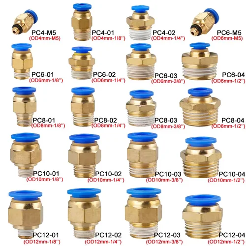 10/50 Uds conector de aire de montaje neumático PC 4mm 6mm 8mm 10mm 12mm rosca 1/8 ""1/4"" 3/8 ""1/2"" accesorios de manguera conectores rápidos de tubería