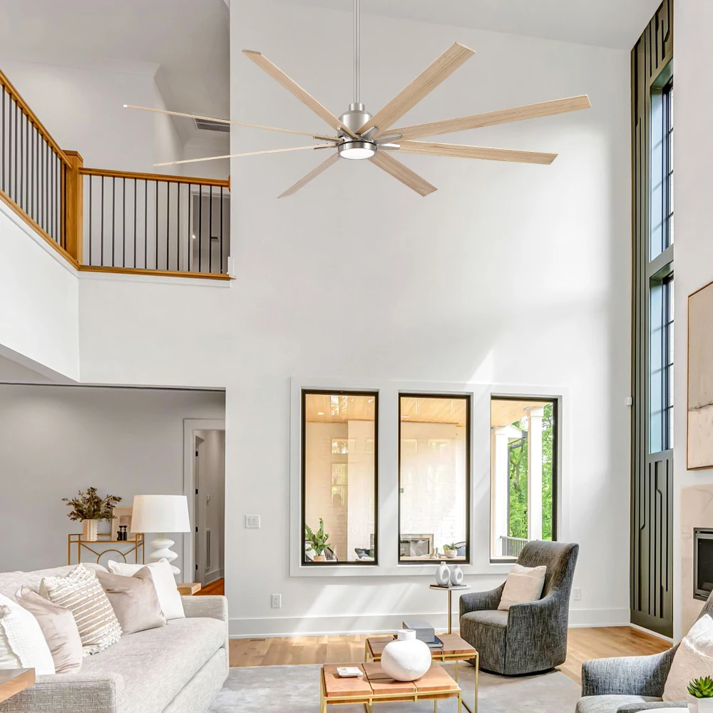 Kipas Langit-langit Profil Rendah Nikel Disikat 84" dengan Lampu