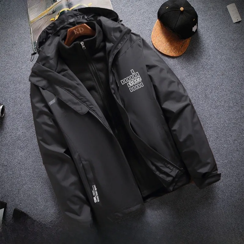 

Thiened Fce Outdoor Climbing Jaet Pure Bla Detachable Two-Piece Set Autumn Winter Heavy Du Hiking Clothes Coat