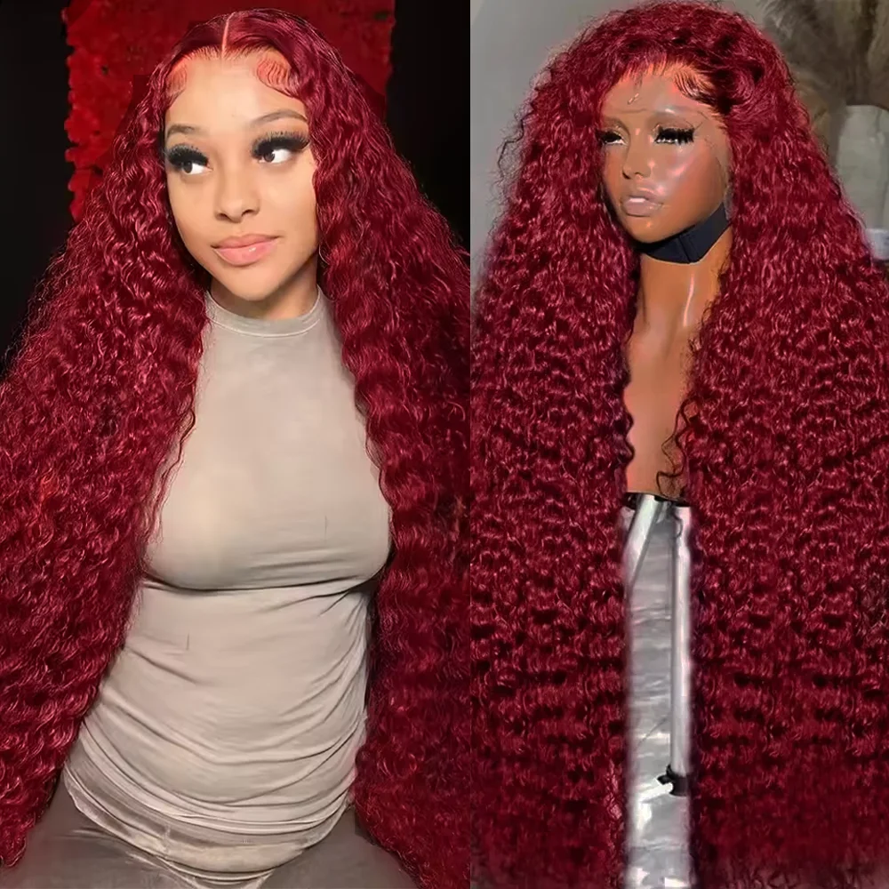 

Burgundy 13x6 Hd Lace Frontal Human Hair Wig 13x4 Curly Wigs Deep Wave Frontal Wig Colored Red 99j Lace Front Wig 18-46 Inches