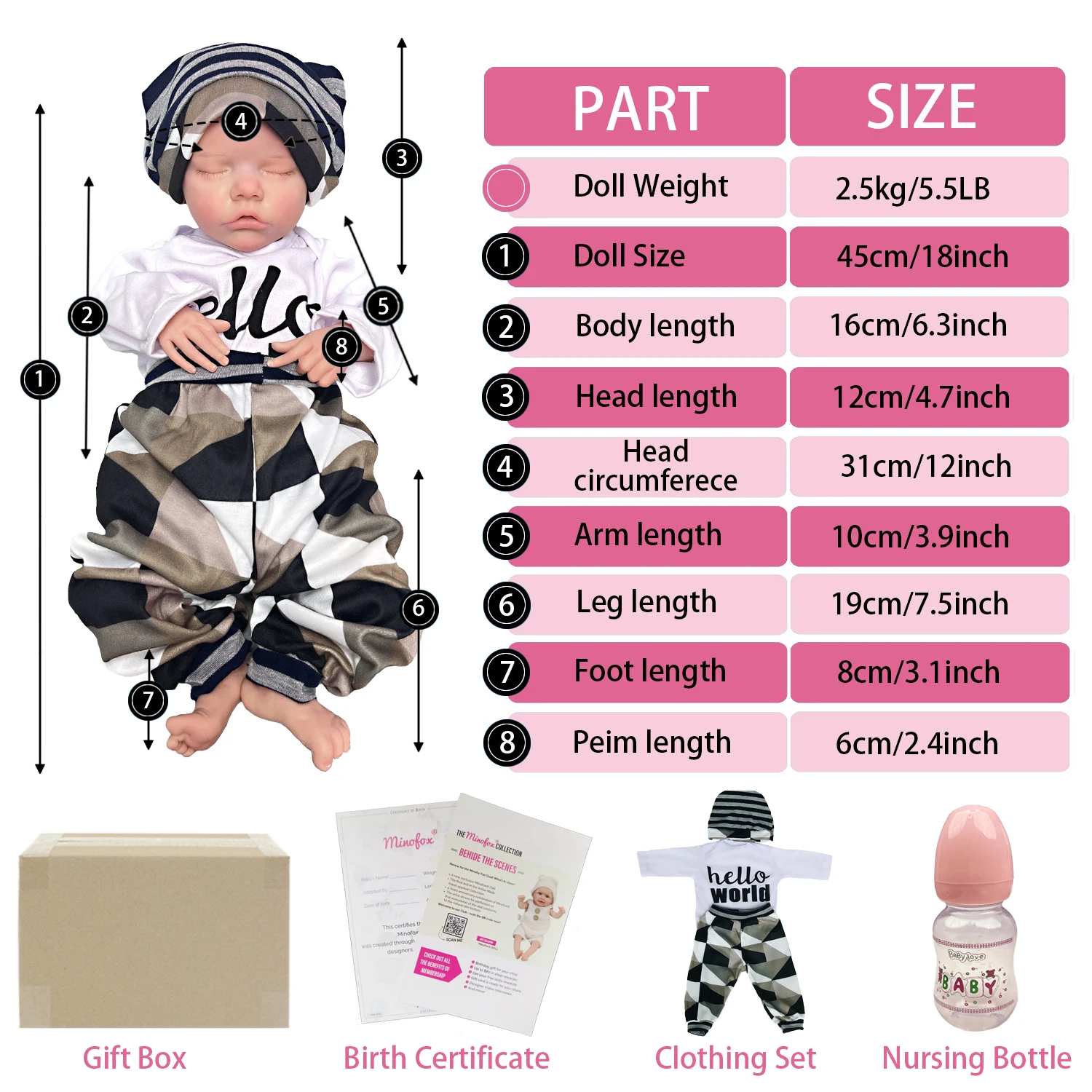 Dormir completa Silicone Baby Dolls, olhar real, bonecas não vinil, boca aberta, AsMonochrome, 18 em