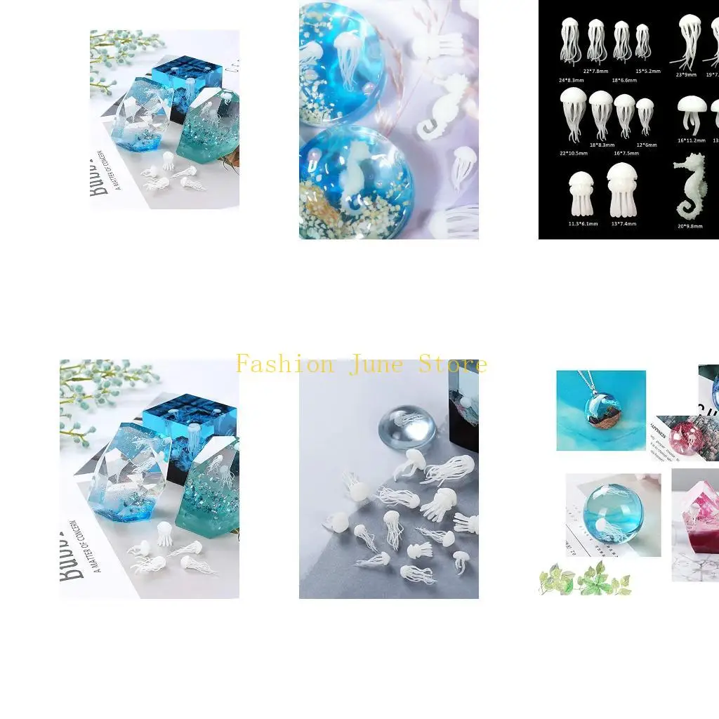 N5KA 18 Pcs Mini Jellyfish Resin Filler Epoxy Resin Mold Filler Seahorse Pufferfish Filling Model DIY Crafts Jewelry Making