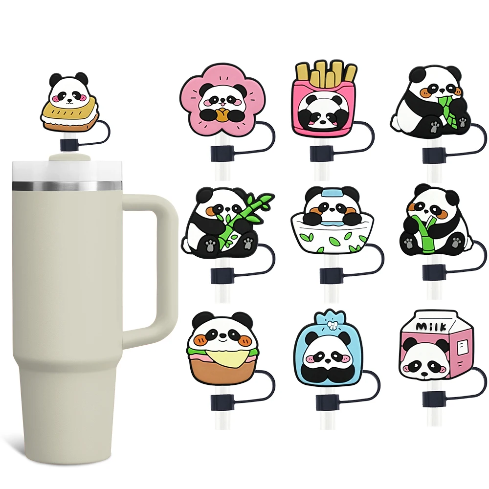 Hot Toys Panda Baby Straw Lid 10MM Beverage Straw Stopper Reusable Splash proof Beverage Adhesive Cup Straw Lid Pendant Gift