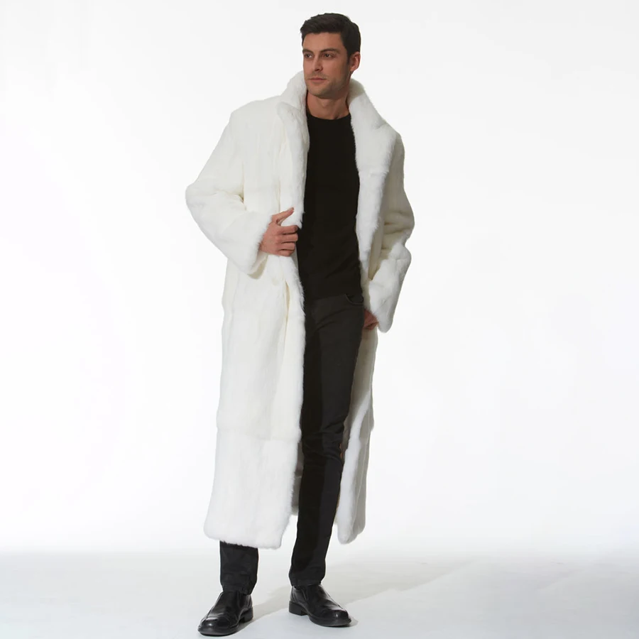 Real Fur Coat Men Winter Jacket Long Natural Rabbit Fur Coats Full Skin White Rabbit Fur Coat High Quality Luxury