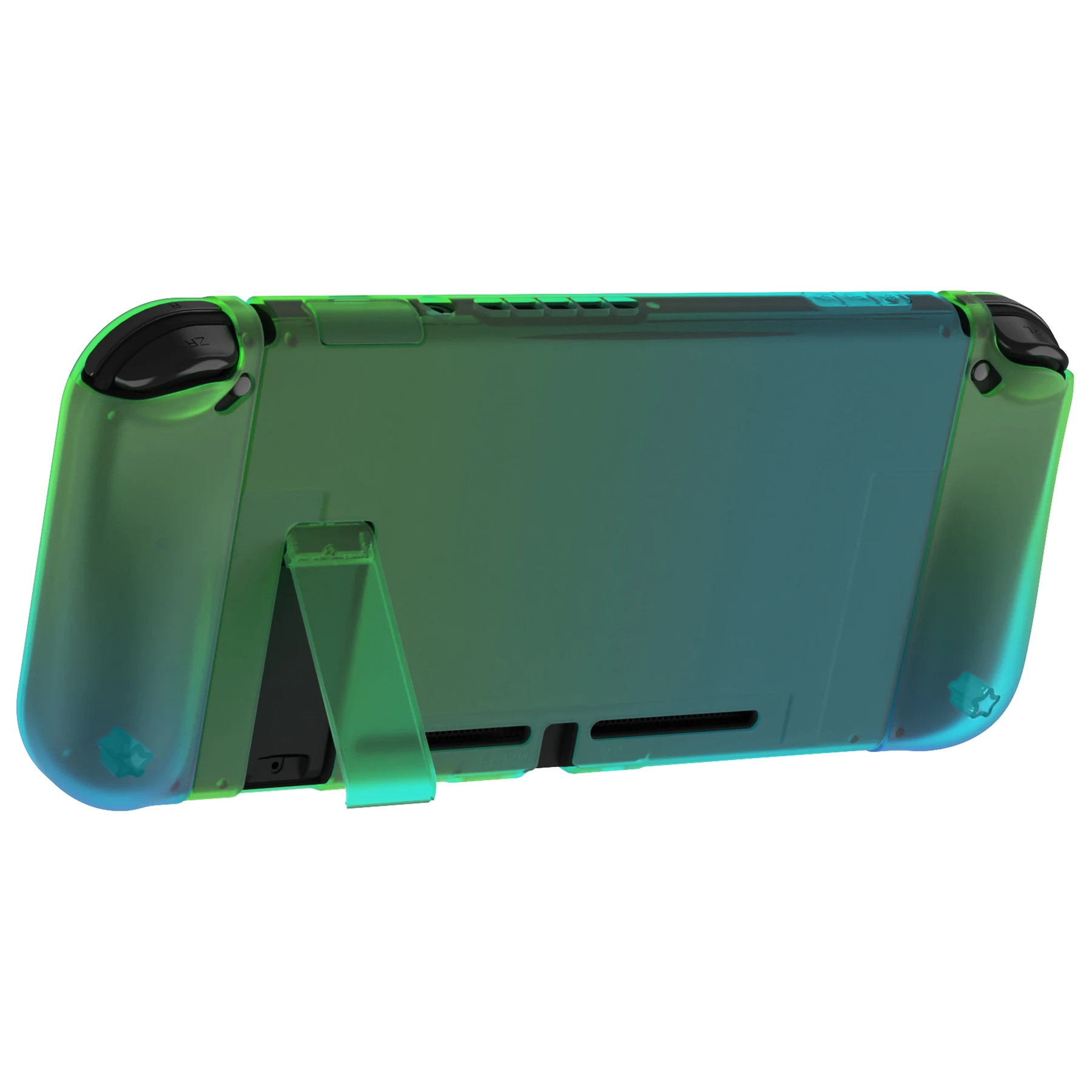 PlayVital UPGRADED Dockable Case Grip for Nintendo Switch, Ergonomic Protective Cover - Gradient Translucent Green Blue