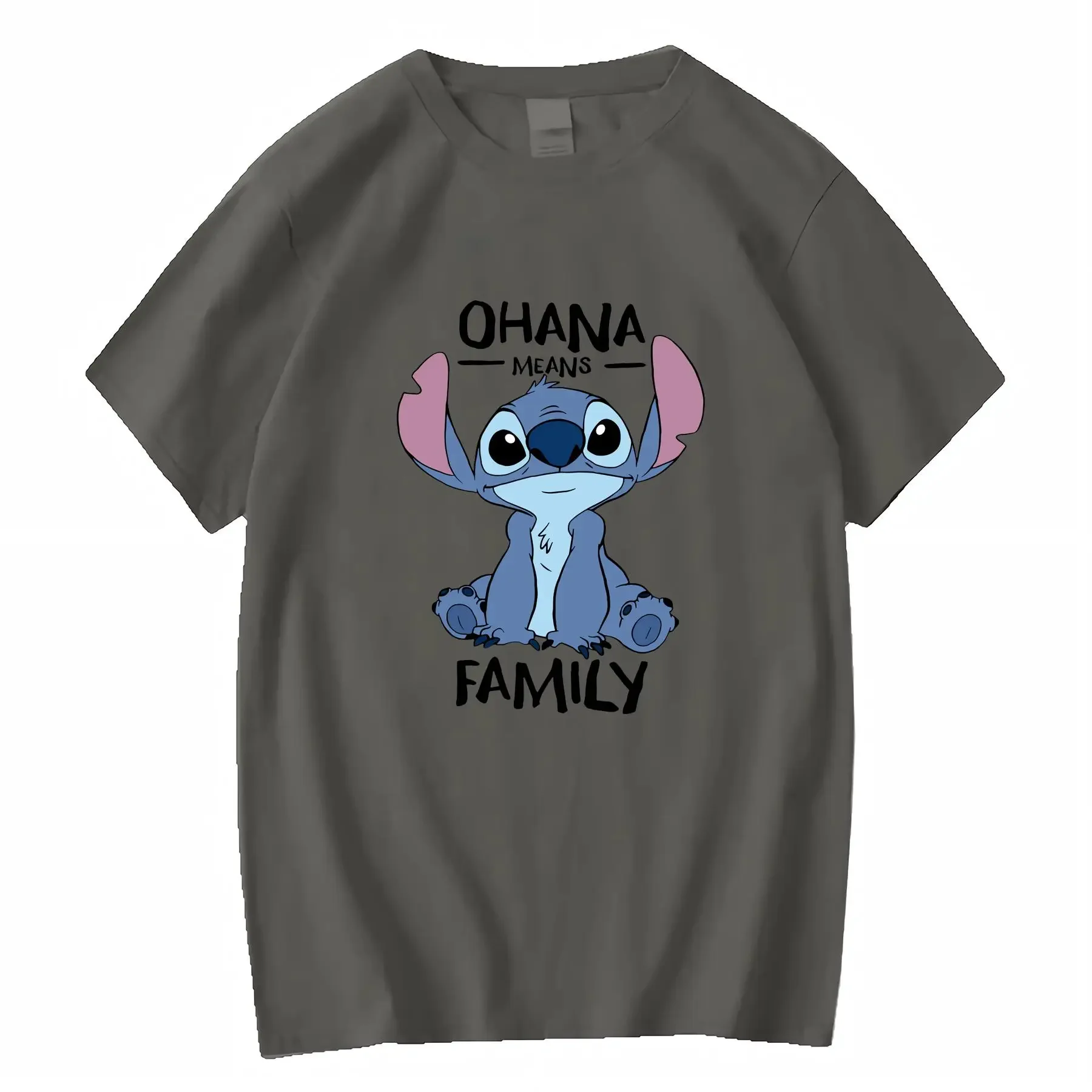 Disney Stitch OHANA T-shirt per bambini in poliestere Design cucito carino per l'estate Casual Compleanno Abbigliamento da festa quotidiano vintage lavato