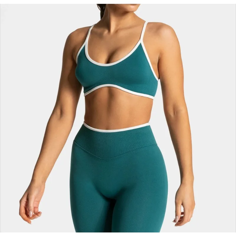 Top deportivo para Yoga y Fitness para mujer, Sujetador deportivo de Color sólido para gimnasio, sujetador de punto Sexy con espalda descubierta y cojín en el pecho, sujetador transpirable con tirantes