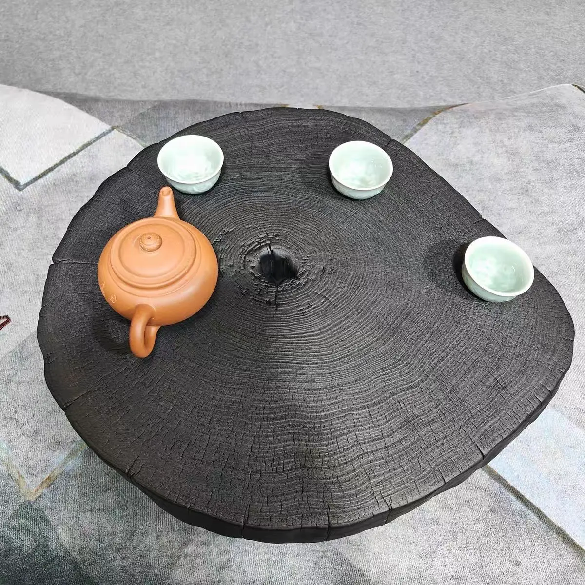 Carbonized wooden coffee table Making old iron tea tables Creative solid wood smoking small tea table for household use