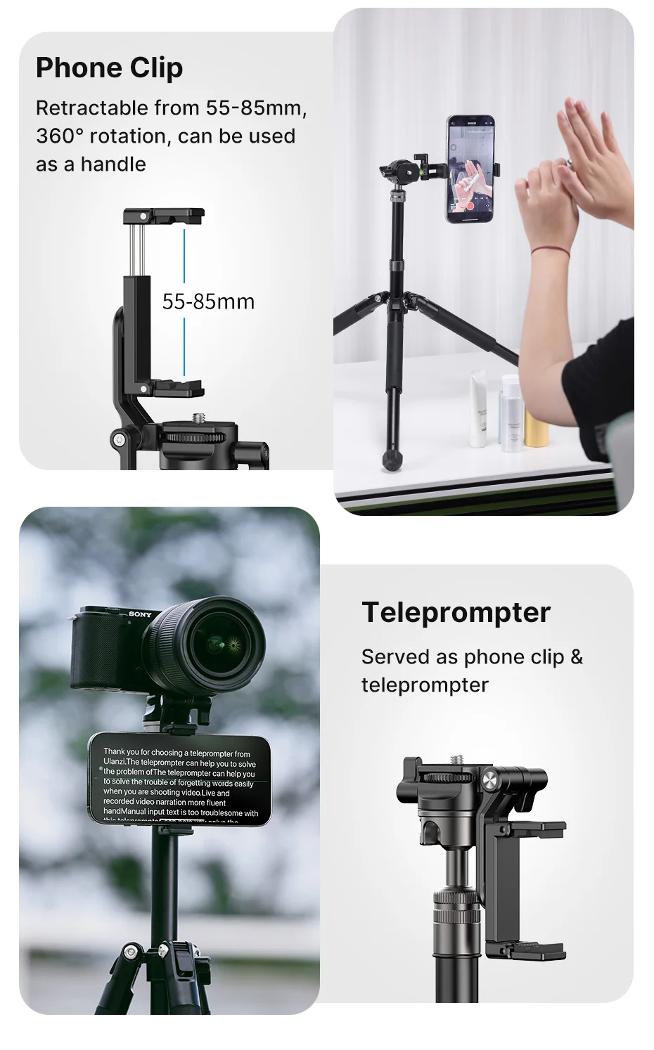 Ulanzi MT-63 26 cm tragbares Mini-Stativ mit 360 ° Horizontaler und vertikaler Panoramakopf für Smartphones-Kameras – Detail 5