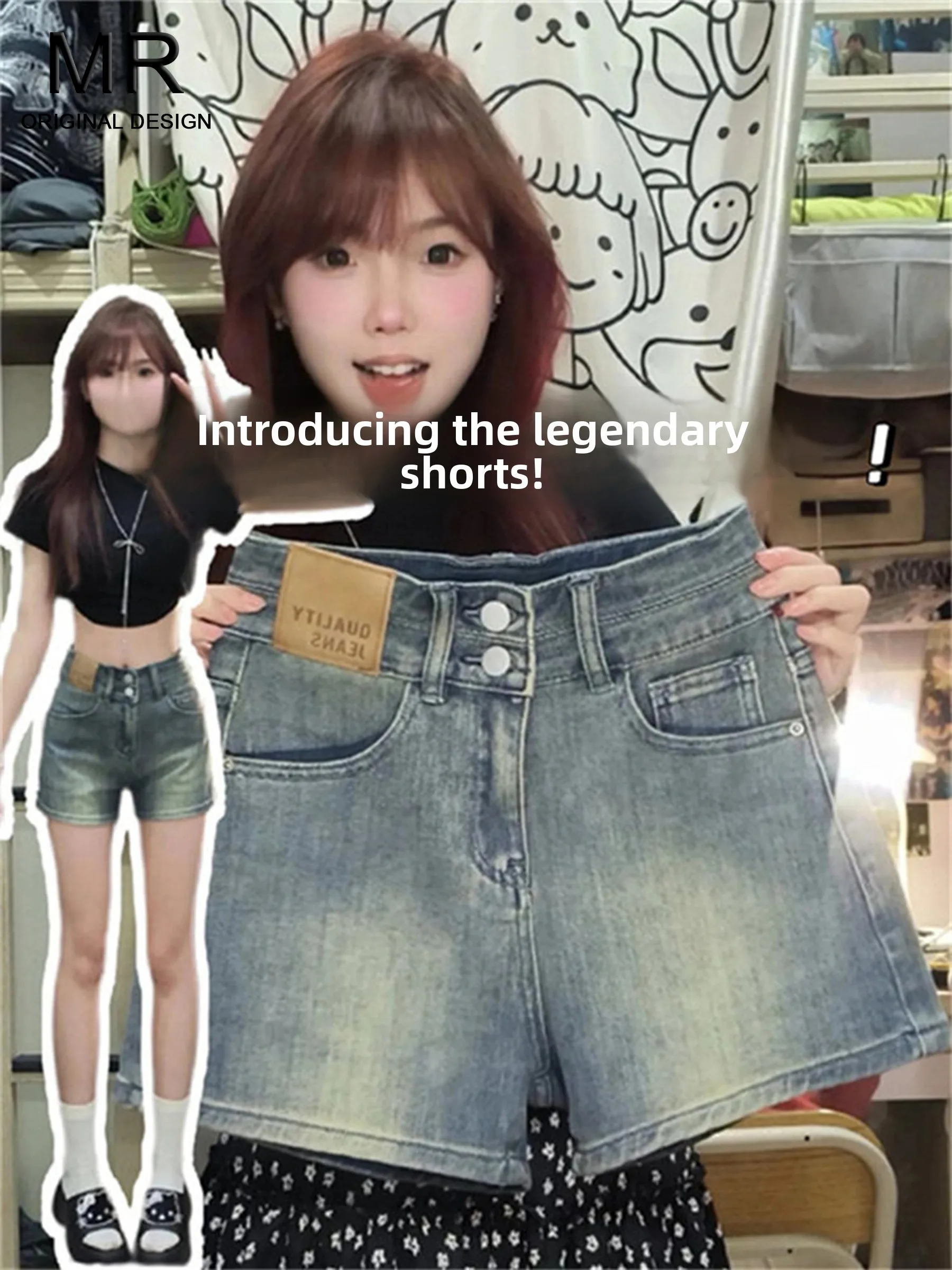 

High Waist Denim Shorts Women's Summer Thin Straight Leg Jeans Sexy Slimming Pants American Style Casual Loose Fit No Brand