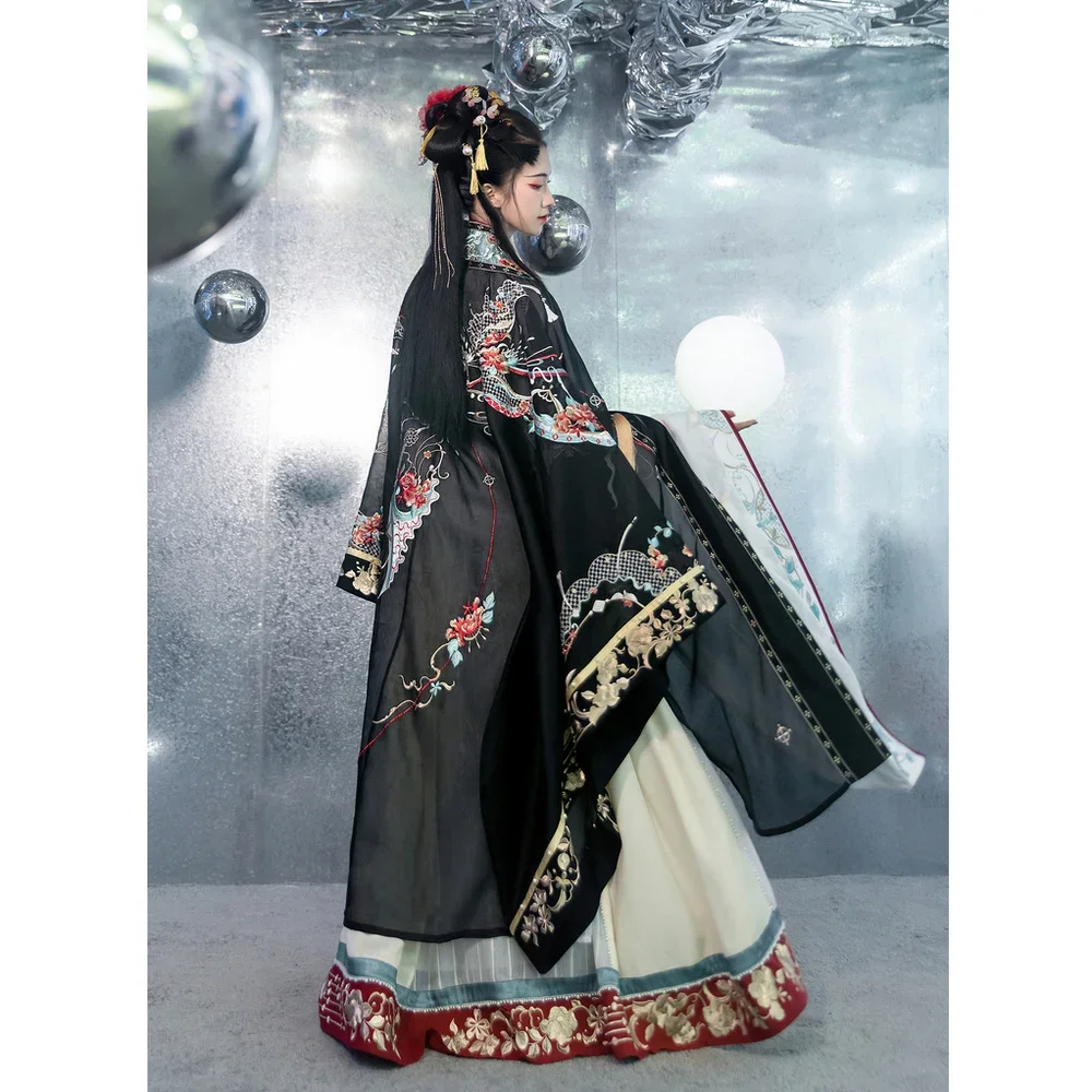 HanshangHualian Biyue Space Black Chinese Traditional Dress Hanfu Robe Women Fairy Couple Original Full Chest Set Autumn Clothes