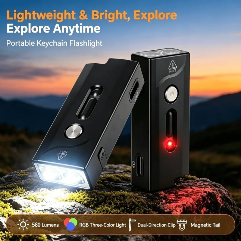 

EDC Keychain Flashlight USB Charging Waterproof Mini Portable Work Light Torch Hat Clip Lamp Outdoor Emergency Camping Hiking