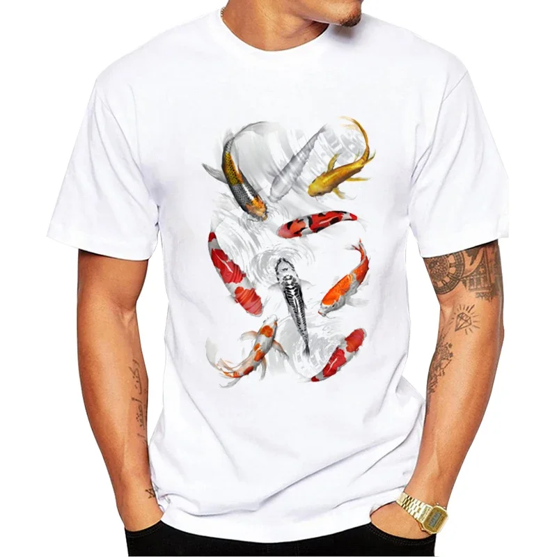 TEEHUB Newest Koi Fish Printed Men T-Shirt Short Sleeve Summer Tshirts Casual Tops Funny Tees