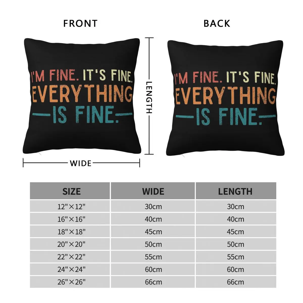 I'm Fine.It's Fine.Everything Is Fine. Square Pillowcase Pillow Cover Polyester Cushion Zip Comfort Throw Pillow for Home Car