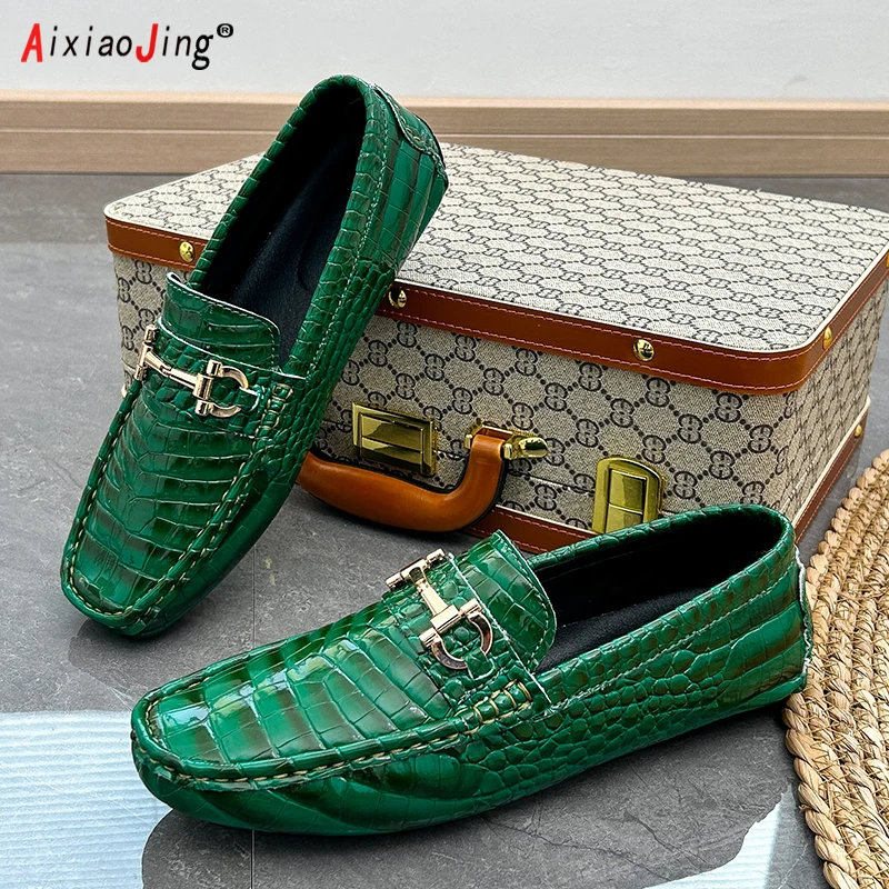 High Quality Designer Men\'s Loafers Snake Print Leather Moccasin Driving Shoes Large Size 38-47 Men\'s Leather Casual Shoes