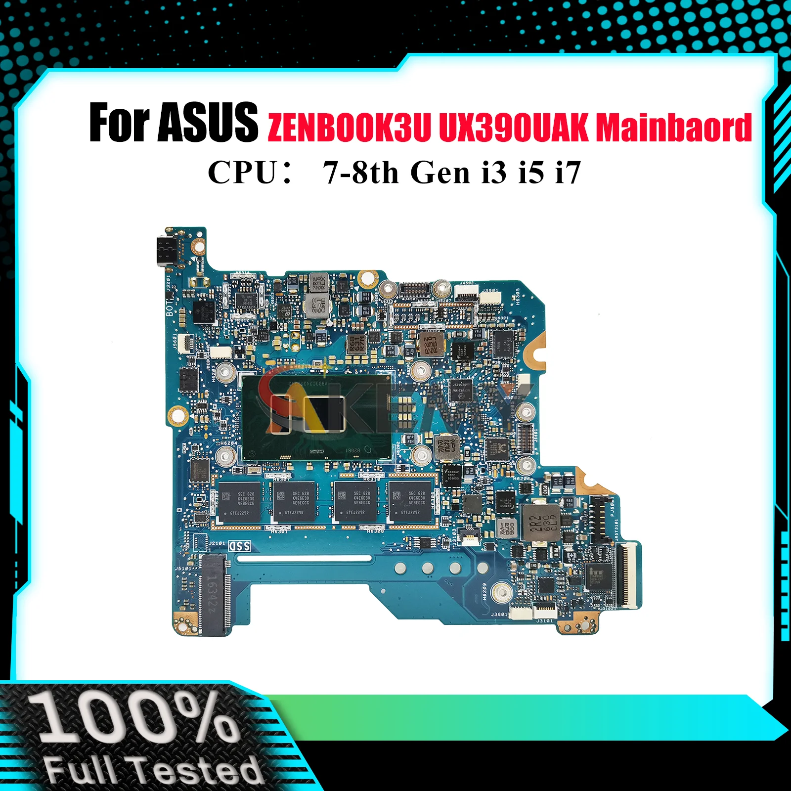 

UX390UAK Laptop Motherboard For ASUS ZenBook ZENBOOK3U UX390UAK UX390 Notebook Mainboard W/ i3 i5 i7 CPU 100% tests OK fast ship