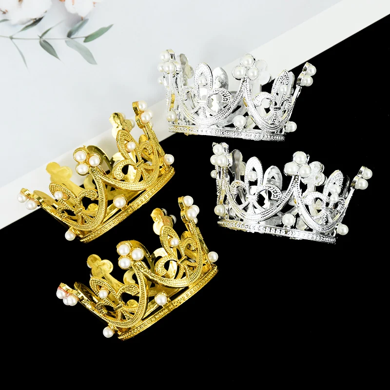 

Mini Crown Cake Decoration Princess Topper Pearl Tiara Crown Wedding Birthday Party Baking Dessert Decor Children Hair Ornaments