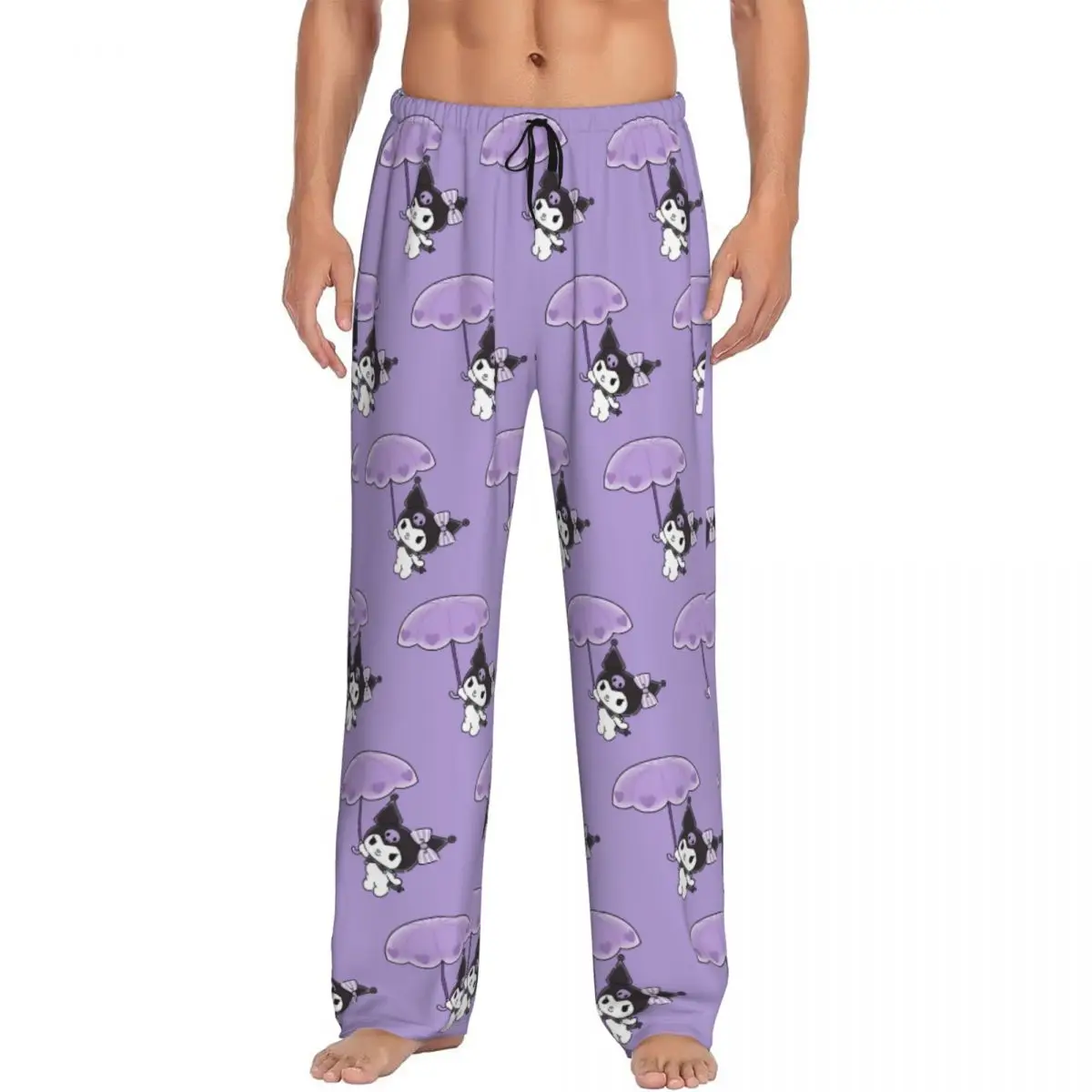 Custom Kuromi Purple Umbrella Pajama Pants Men's Animation Cute Sleepwear Lounge Sleep Bottoms Stretch with Pockets