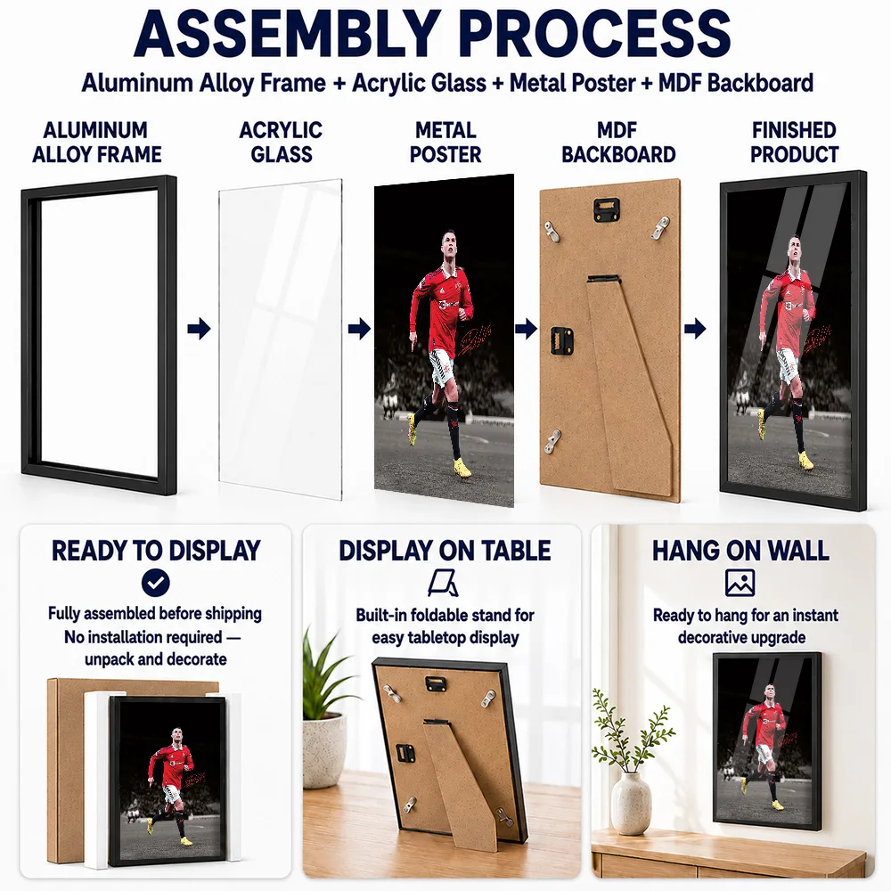 Cristiano Ronaldo Running Celebration Framed Aluminum Metal Poster Customized Victory Tribute Wall Art Ideal For Athletes In Gym