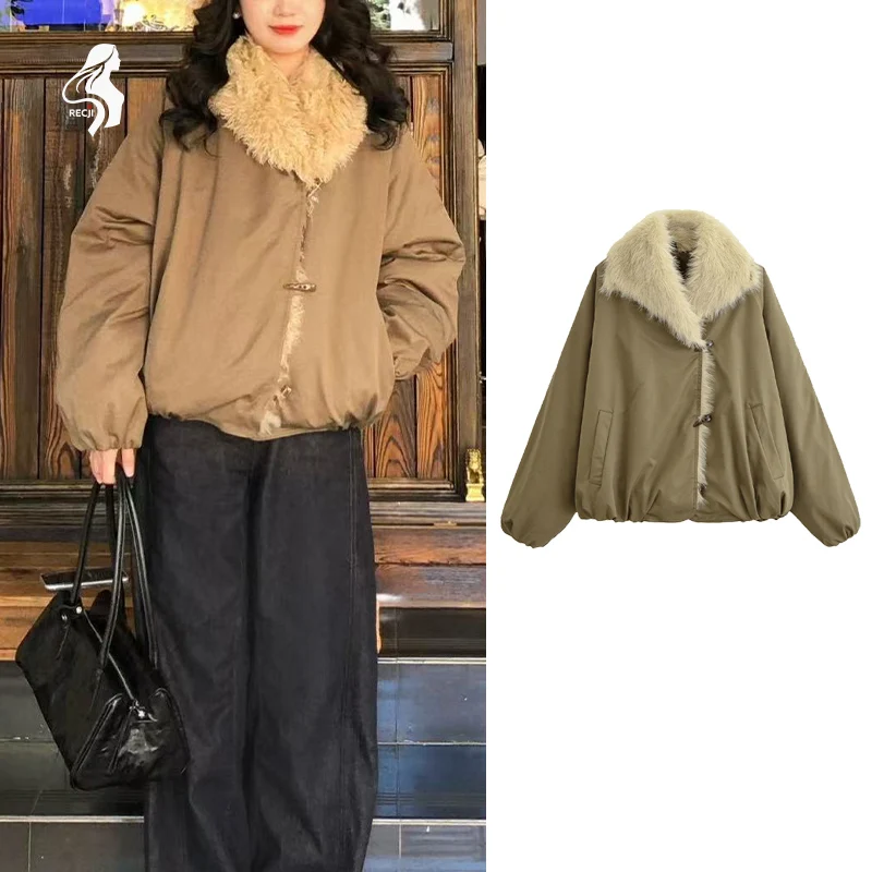 

Женское пальто с воротником из искусственного меха и пуговицами, стеганая куртка, модная и универсальная зимняя куртка Trafizaran