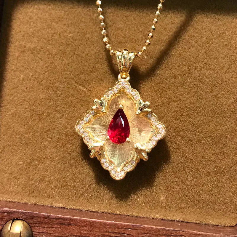 

Kaivy плетеный отзывчивый кровь голубь красный рубин кулон винтажный двор Feng ui капля красный бриллиант ювелирные изделия модный аксессуар