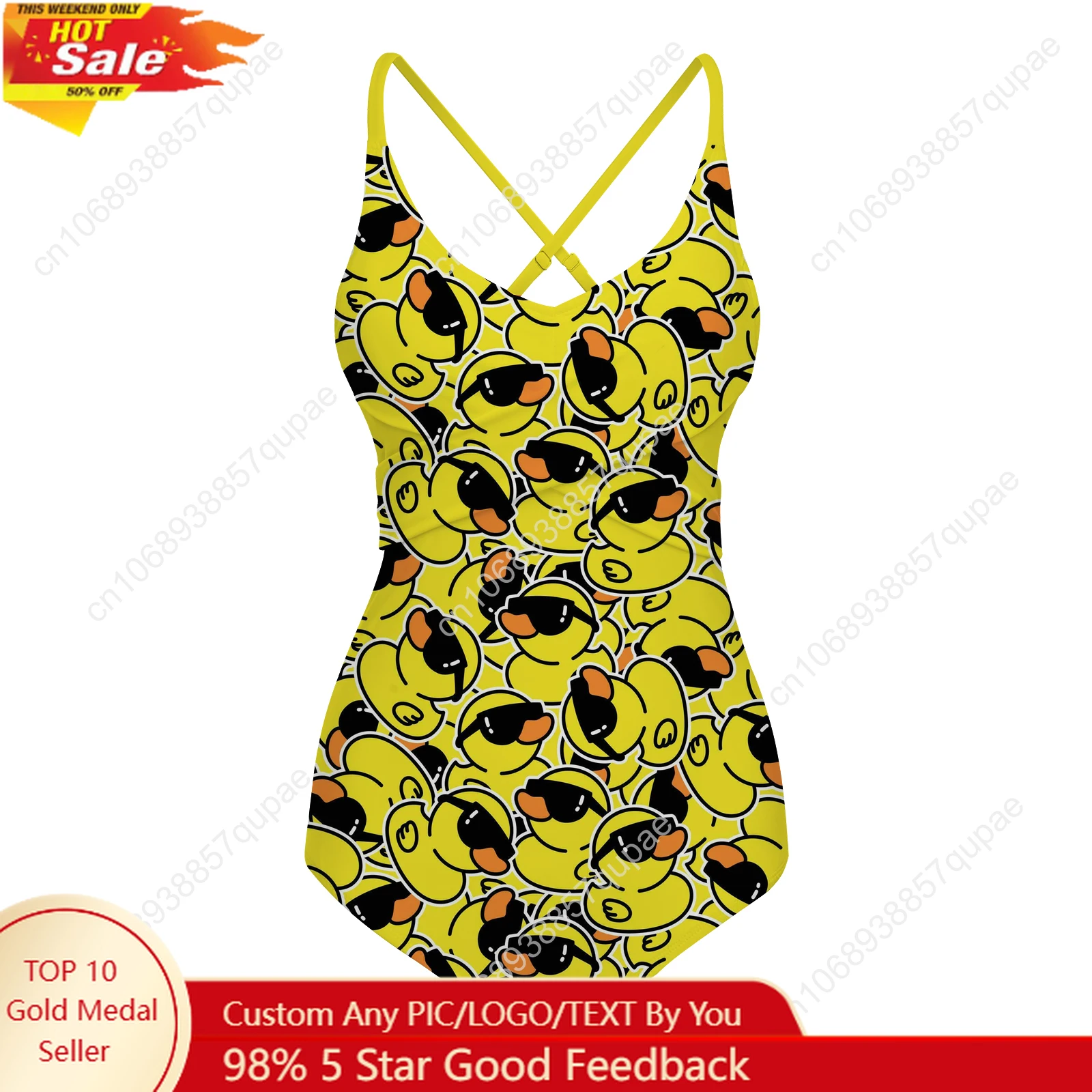 

Yellow Duck print pattern Swimsuit Womens Sling Swimsuits Sexy Swimwear Pool Party Beach Bikini Summer Customize Bathing Suits