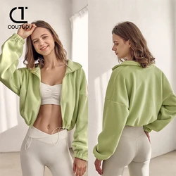 COUTUDI Long Sleeve Fleece Coat for Women, Warm Outerwear, Outerwear in Short Clothes, Female Jacket, Fashion, Autumn, Winter