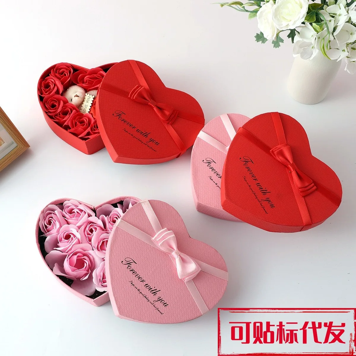 

Новая модная подарочная коробка с мыльными цветами: роза в форме сердца, имитация цветка, подарок на День святого Валентина, рождественский подарок